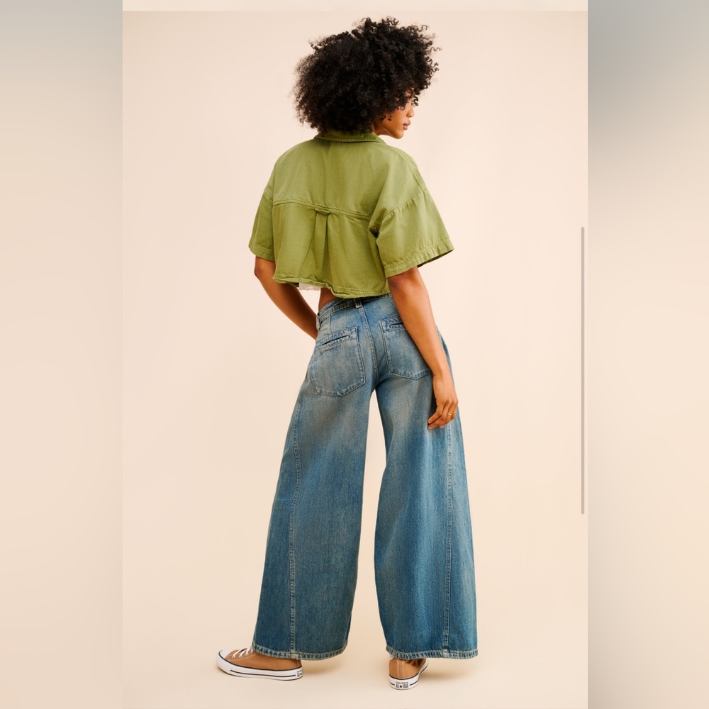 Wide Leg Denim Block Party Trousers - Picture 2 of 4